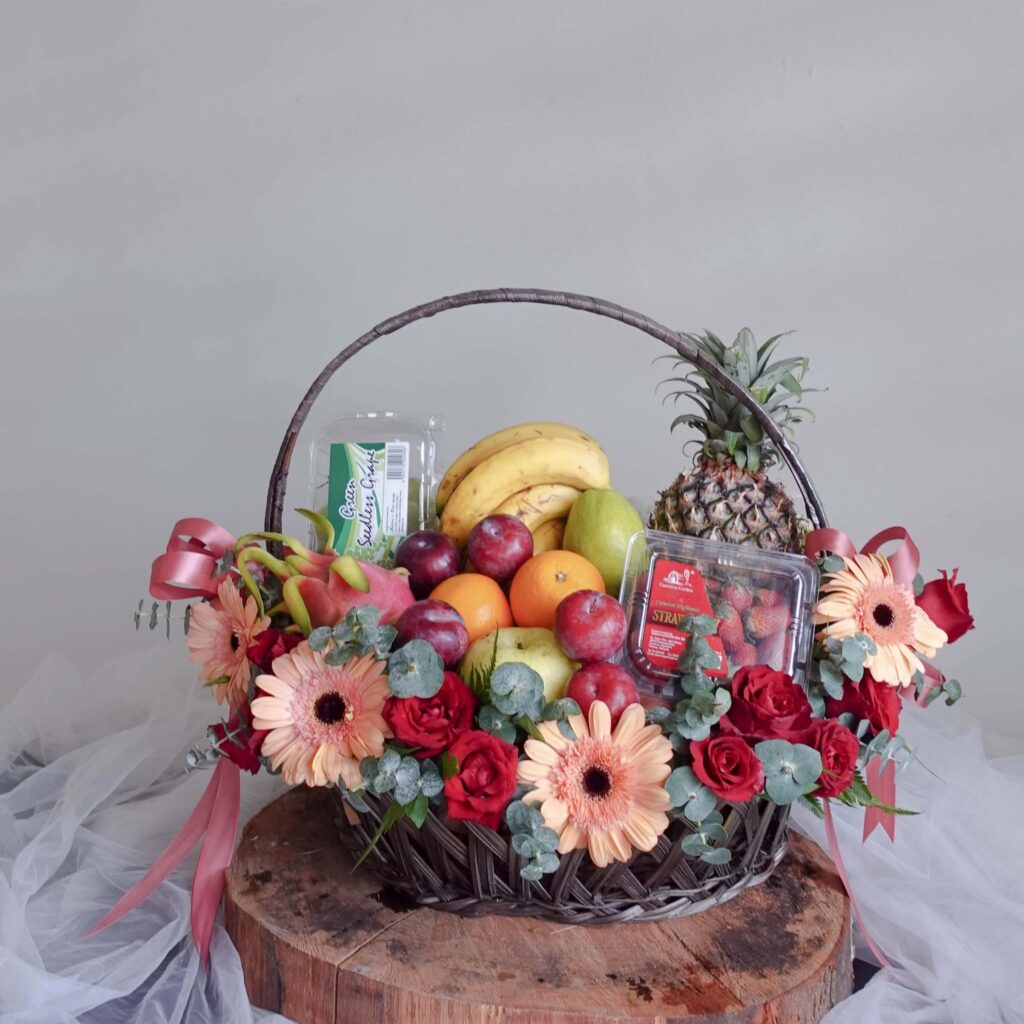 Full of Vitamin gift, elegant yet Fresh & Healthy Fruit & Flower basket gift by AfterRainFlorist, PJ Florist, KL & Selangor(Klang Valley) Flower Delivery Service