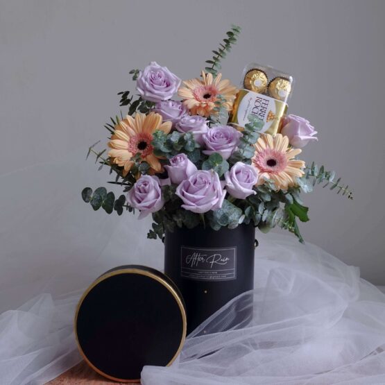 Lilac Rose with Ferrero Rocher Fresh Flower Chocolate Gift Box Set by AfterRainFLorist, PJ (Malaysia) online Florist,KL & Selangor / Klang Valley Flower Delivery Service