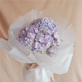 Three Stalk of Hydrangea bouquet wrapped with white wrapping paper