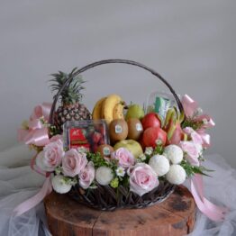 Full of Vitamin gift, wonderful yet Fresh & Healthy Fruit & Flower basket gift by AfterRainFlorist, PJ Florist, KL & Selangor(Klang Valley) Flower Delivery Service