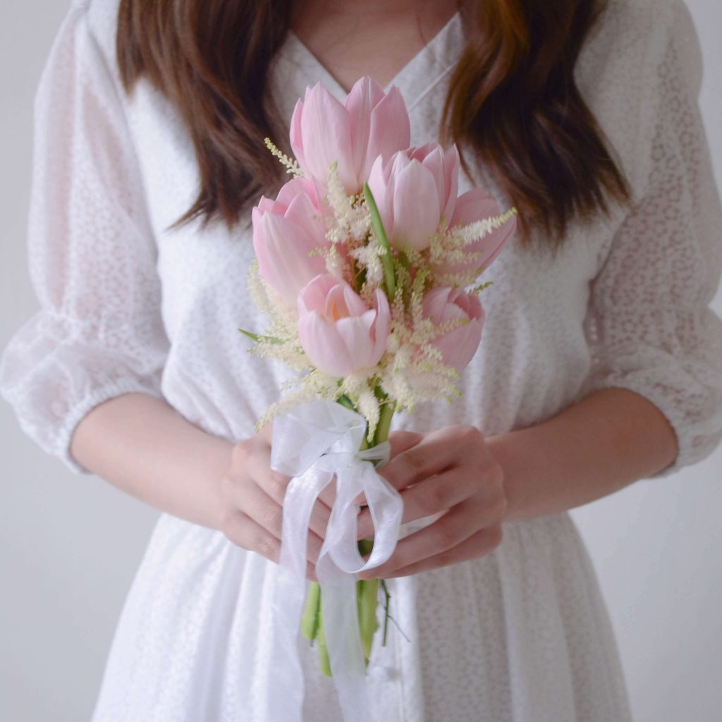 Mini Fresh Pink Tulip Bridal Bouquet by AFTERRAINFLORIST, PJ Florist