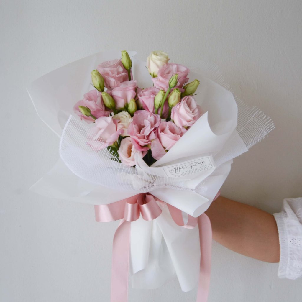Blushing Pink Eustoma (Lisianthus) Fresh Flower Wrapping Bouquet by AfterRainFlorist, PJ Florist, KL & Selangor Flower Delivery Service