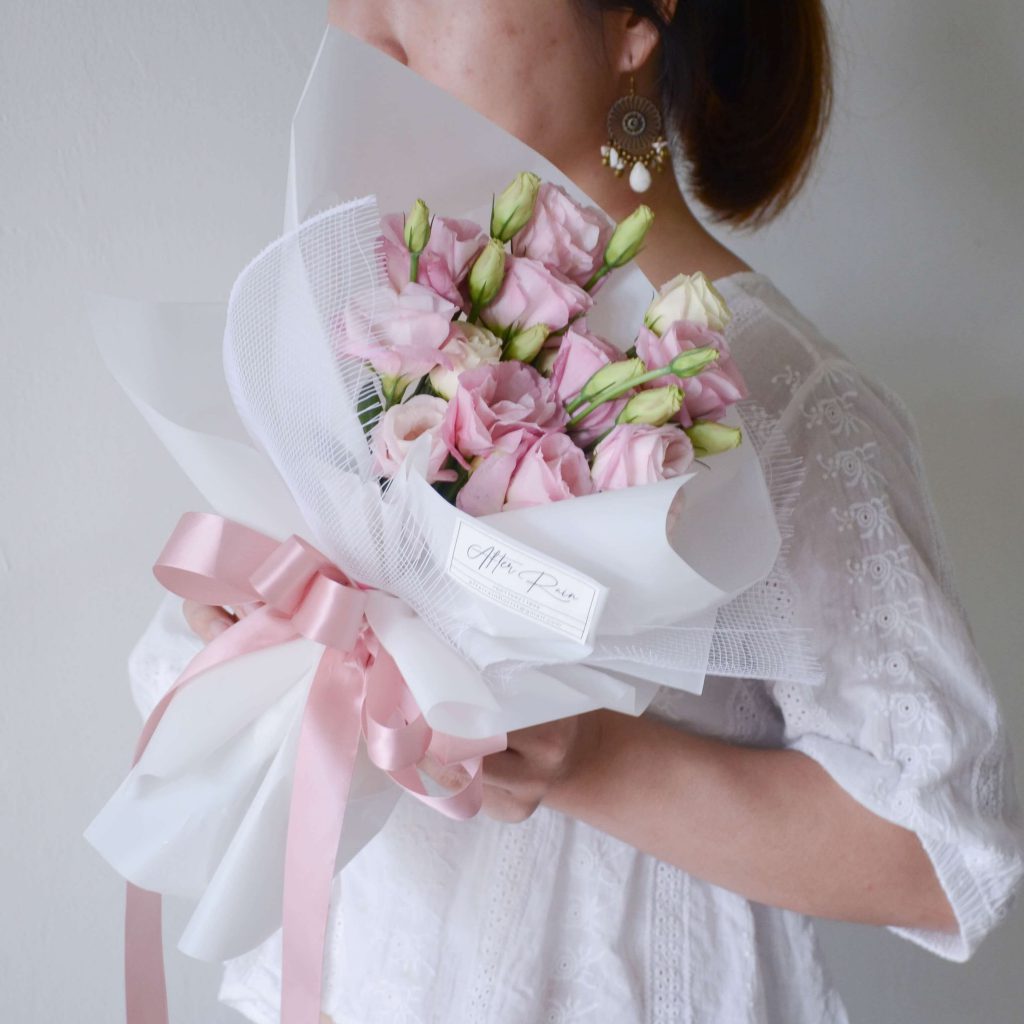 Blushing Pink Eustoma (Lisianthus) Fresh Flower Wrapping Bouquet by AfterRainFlorist, PJ Florist, KL & Selangor Flower Delivery Service