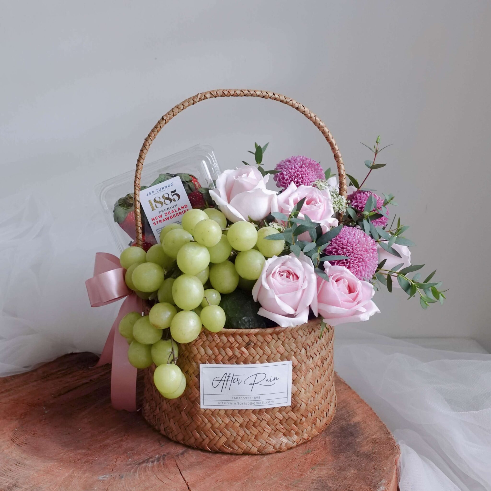 Get Well Soon Gift Rosa Premium Fresh Fruit & Flower Basket by AfterRainFLorist, PJ (Malaysia) online Florist,KL & Selangor / Klang Valley Flower Delivery Service