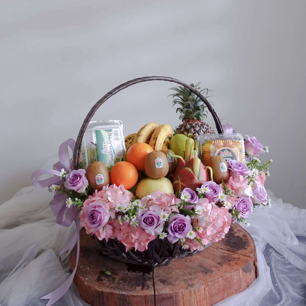 Full of Vitamin gift, elegant & premium, Fresh & Healthy Fruit & Flower basket gift by AfterRainFlorist, PJ Florist, KL & Selangor(Klang Valley) Flower Delivery Service