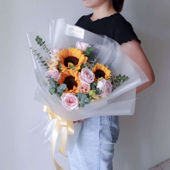 Shine like Sunflower Graduation Fresh Flower wrapping bouquet by AfterRainFlorist, PJ Florist, KL & Selangor(Klang Valley) Flower Delivery Service