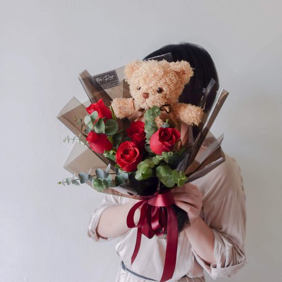 Valentine's Day 2022 Red Rose with Bear Bouquet by AfterRainFLorist, PJ (Malaysia) online Florist,KL & Selangor / Klang Valley Flower Delivery Service