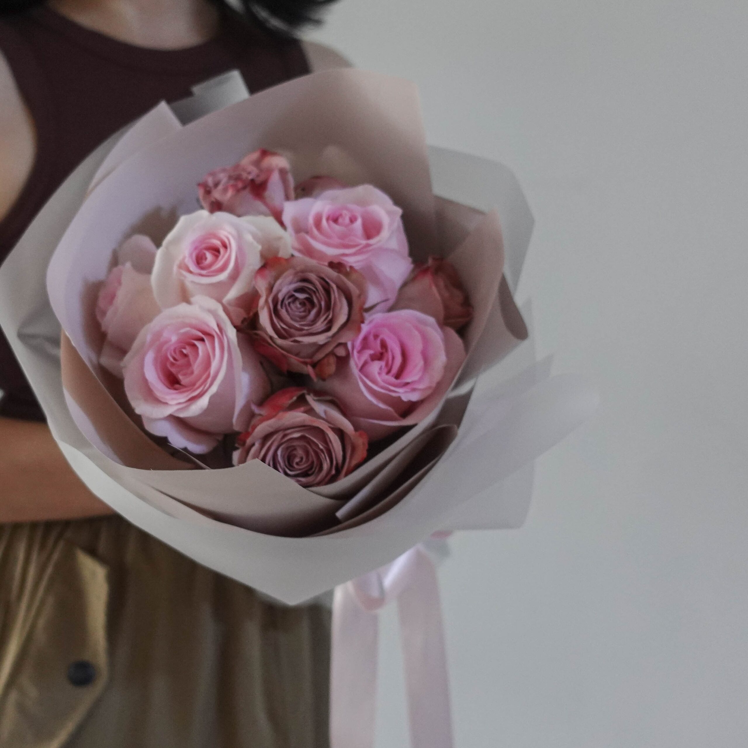 VDay 2024 Valentine’s Day 2024 Pink and Cappuccino Rose Only Round Style Wrapping Fresh Flower Bouquet For Lover For Her Hot Selling